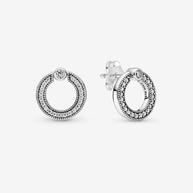 Pave Logo Circle Reversible Stud Earrings Pandora